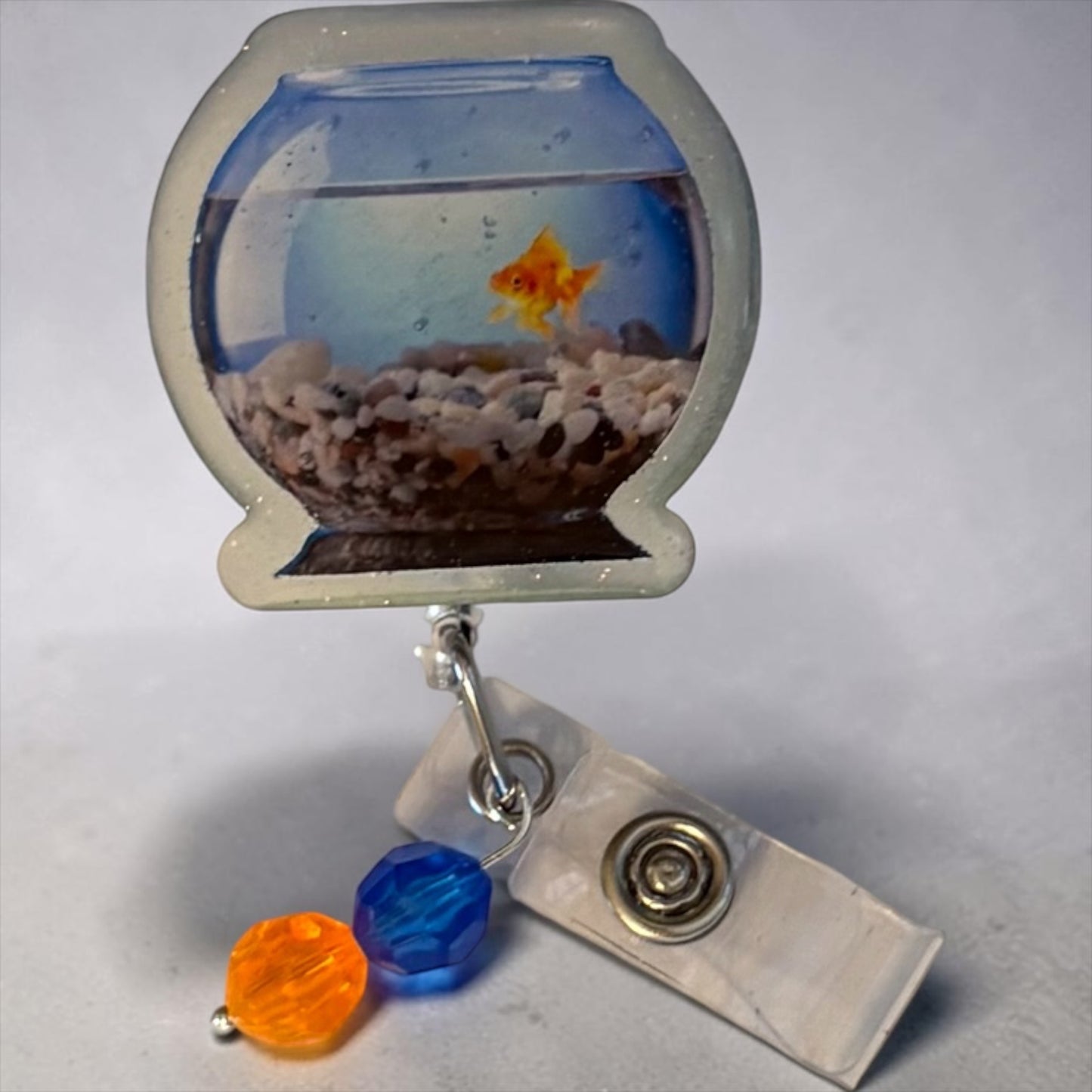 Glow-in-the-Dark Fish Bowl Badge Reel – Cute Work ID Clip for Nurses, Teachers, or Vet Techs
