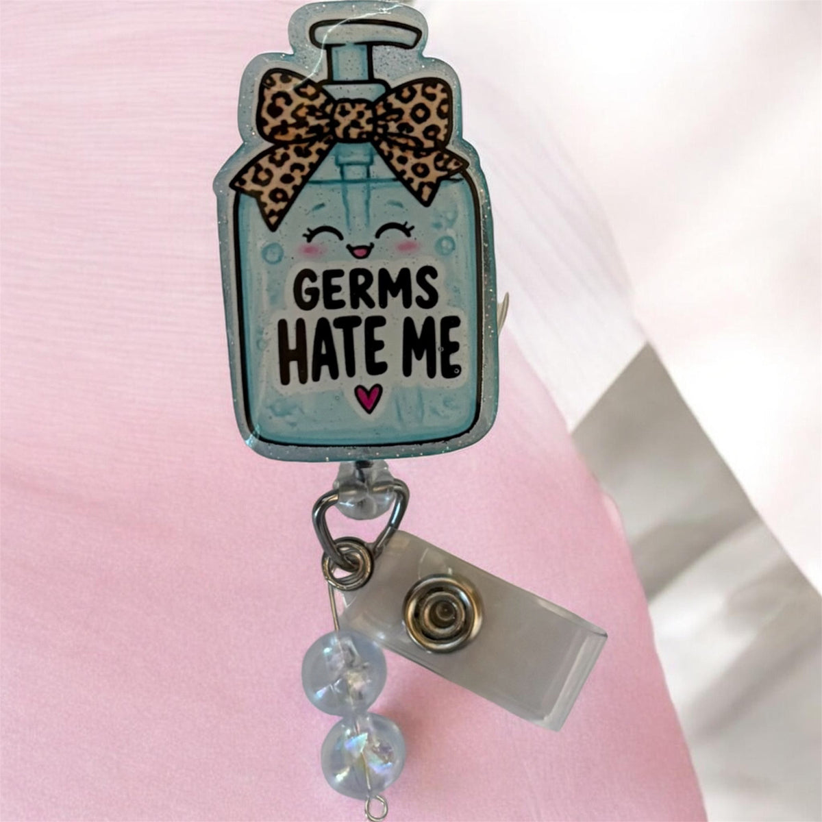 Germs Hate Me Hand Sanitizer Badge Reel | Infection Control Nurse Badge Reel | Healthcare Badge Holder