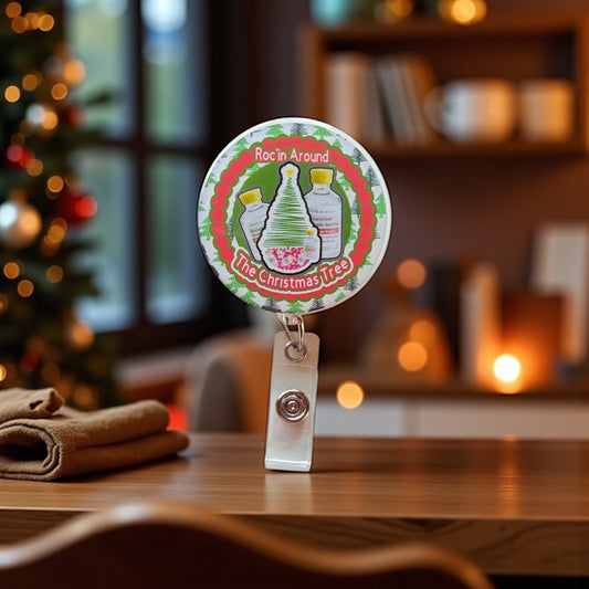 Roc’in Around the Christmas Tree Badge Reel – Funny Holiday Nurse ID Holder