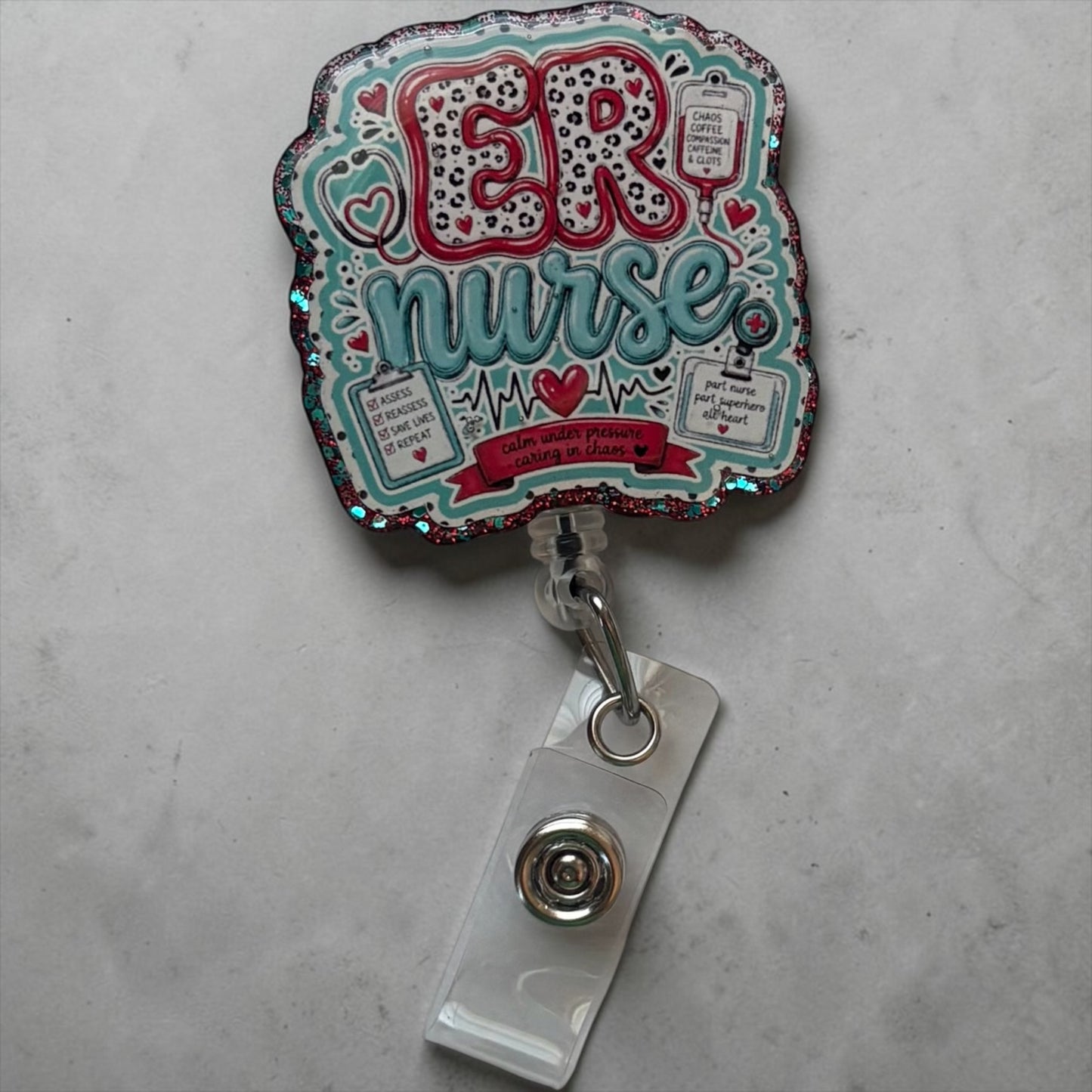 ER Nurse Badge Reel | Emergency Room Nurse Retractable ID Holder | Cute ER Nursing Badge Reel