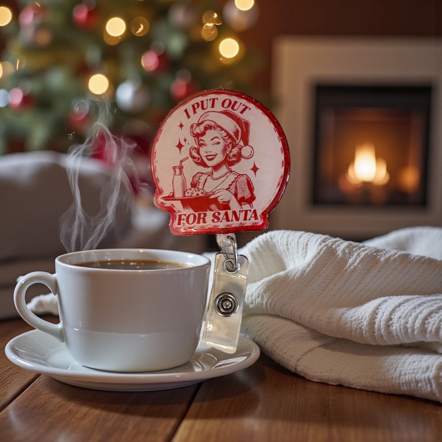 Funny Christmas Badge Reel – Retro “I Put Out for Santa” Nurse ID Holder