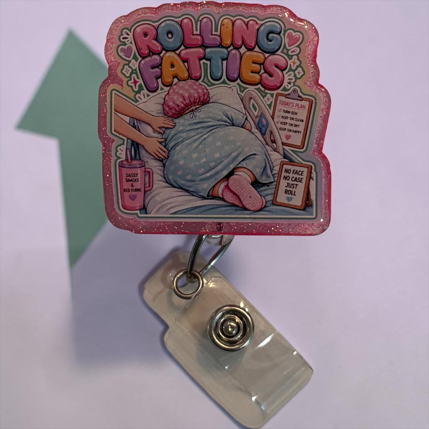 Rolling Fatties Nurse Badge Reel – Funny Patient Turning Badge Reel | Glitter Retractable ID Holder