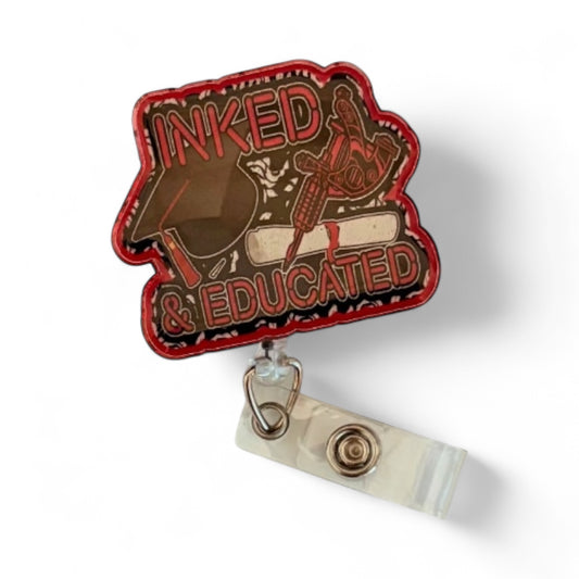 Inked & Educated Badge Reel – Retractable ID Holder for Tattooed Professionals