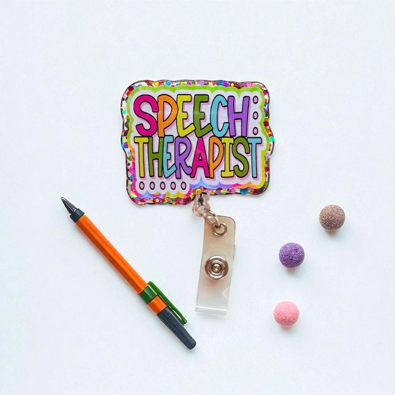 Speech Therapist Badge Reel – SLP Retractable ID Holder with Fun School Design