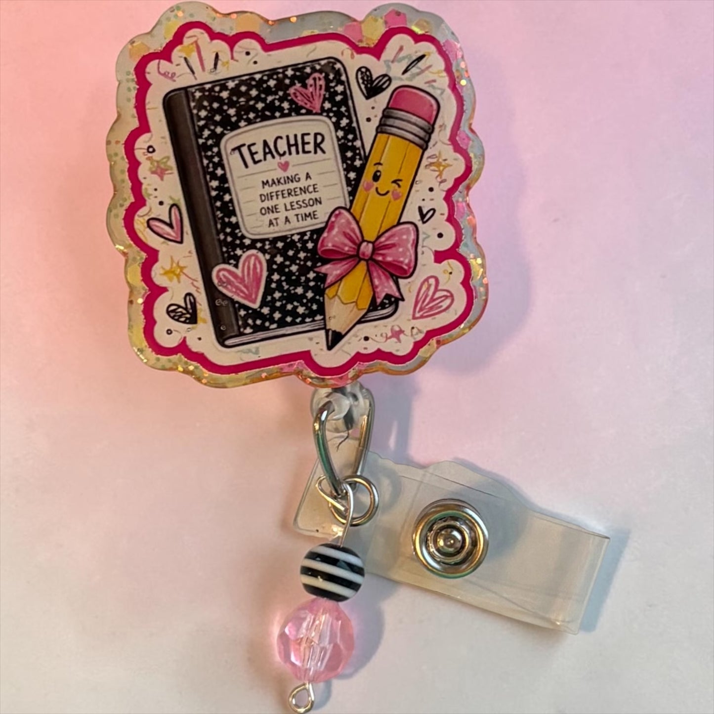 Teacher Making a Difference Badge Reel | Cute Pencil & Composition Notebook ID Holder | Teacher Gift