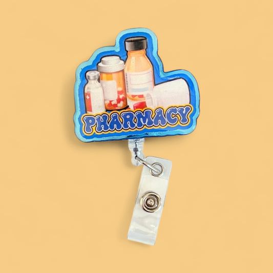 Pharmacy Badge Reel | Cute Pharmacist Badge Holder | Pill Bottle & Medicine Vial Retractable Clip