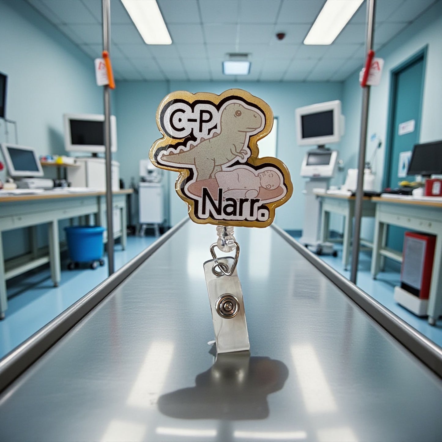 Funny Dinosaur Nurse Badge Reel – CPR Badge Reel for ER, ICU, or Medical Staff