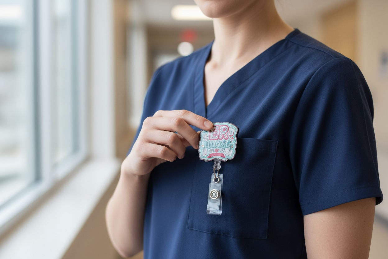 ER Nurse Badge Reel | Emergency Room Nurse Retractable ID Holder | Cute ER Nursing Badge Reel