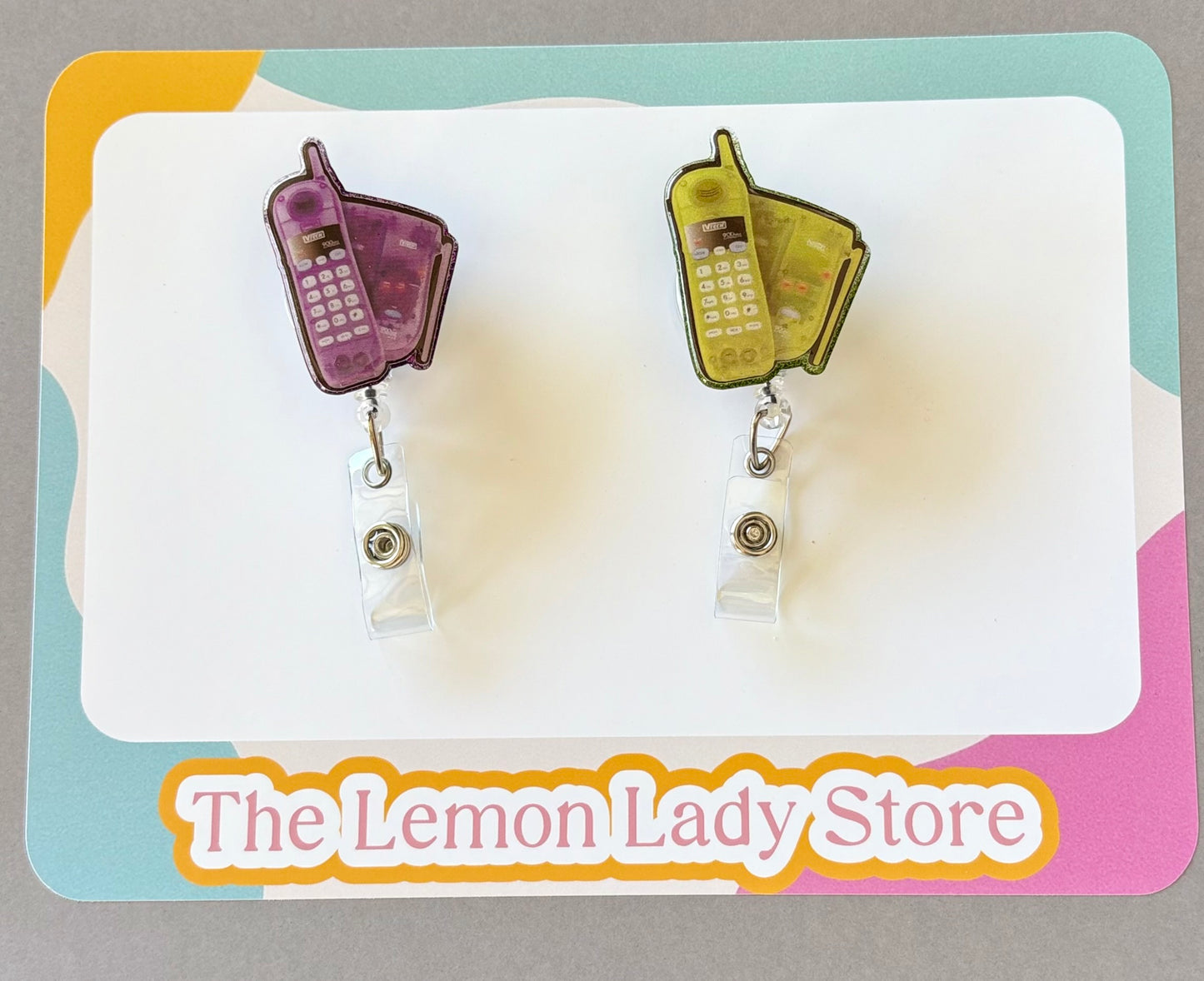 Retro Cell Phone Badge Reels – Vintage 90s Phone ID Holder | Nostalgic Nurse & Office Accessories