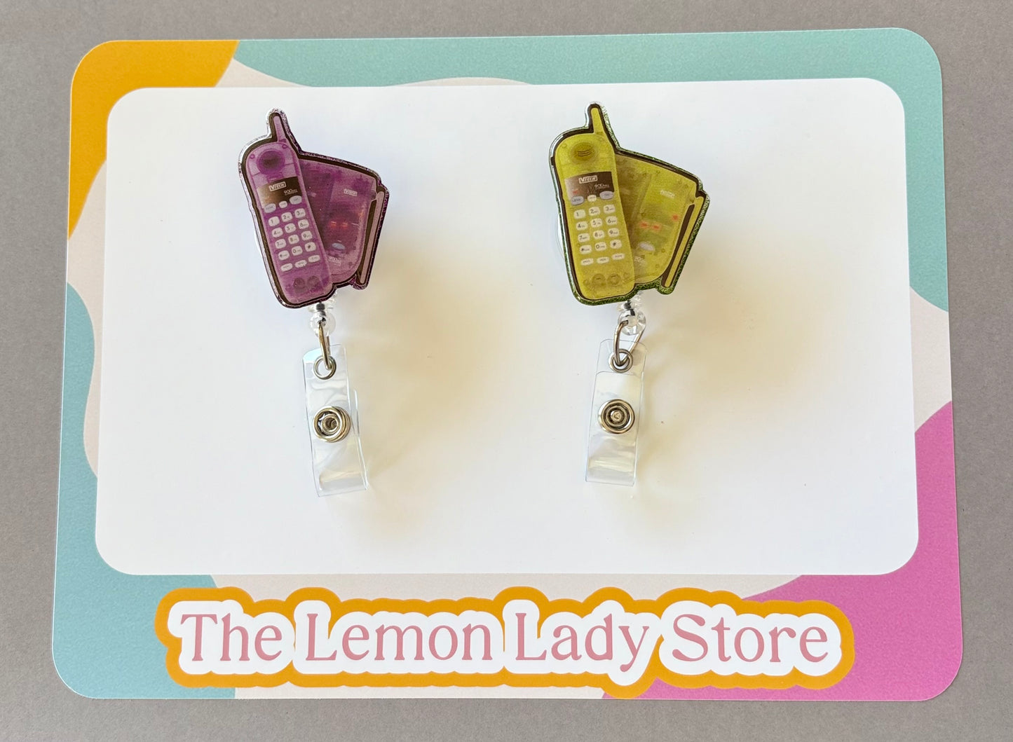Retro Cell Phone Badge Reels – Vintage 90s Phone ID Holder | Nostalgic Nurse & Office Accessories