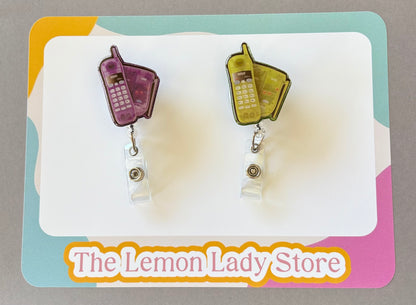 Retro Cell Phone Badge Reels – Vintage 90s Phone ID Holder | Nostalgic Nurse & Office Accessories