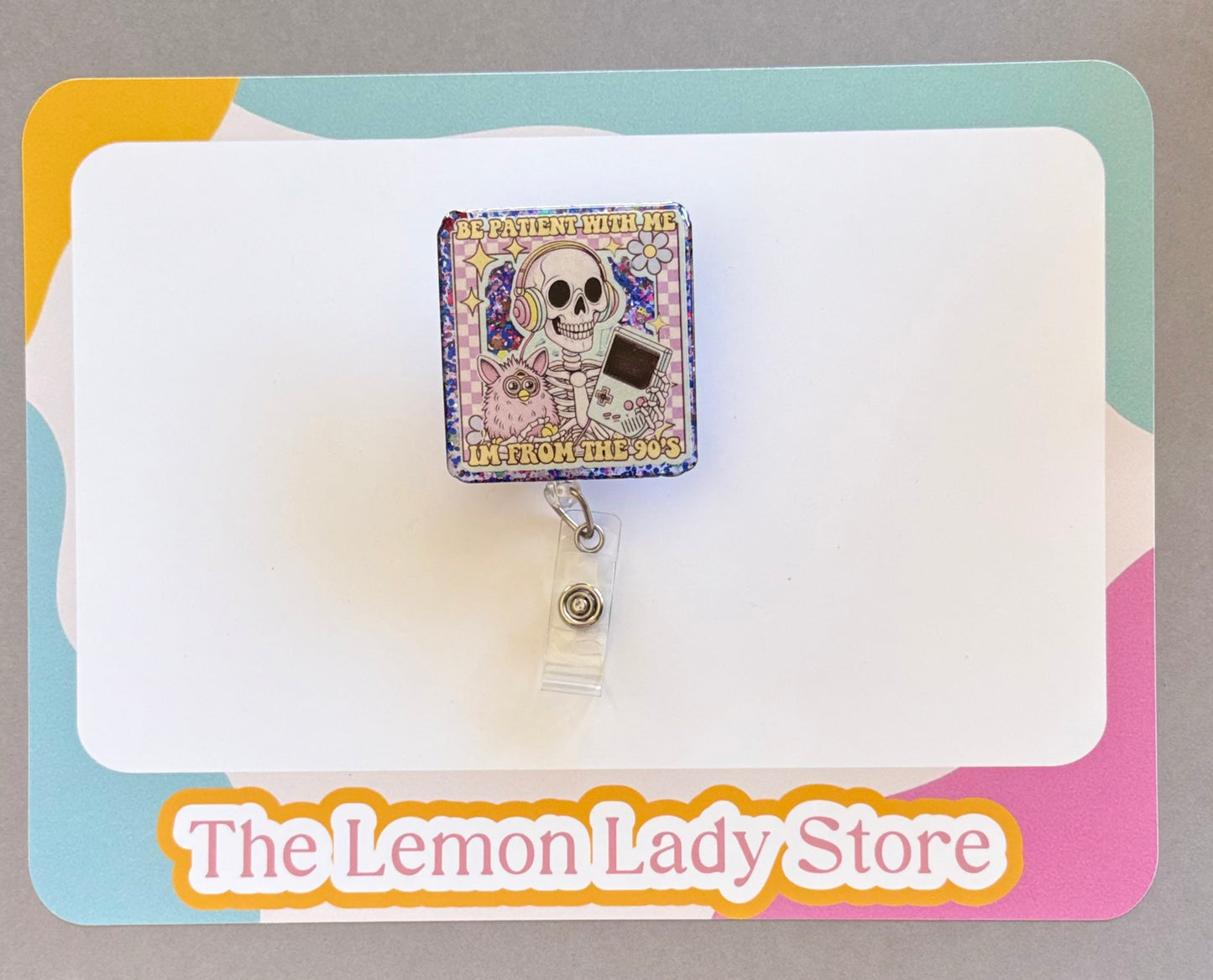 90s Nostalgia Badge Reel – “Be Patient With Me, I’m From the 90s” Funny Skeleton ID Clip | Retro Nurse or ER Badge Holder