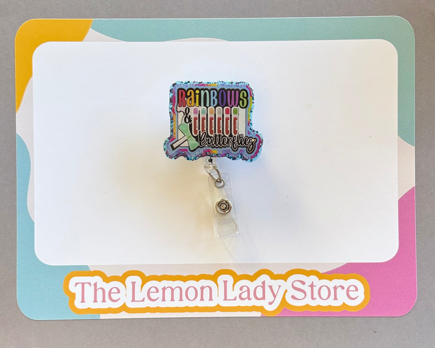 Phlebotomist Badge Reel | Lab Tech ID Clip | Rainbow Veins & Butterflies | Nursing Badge Holder | Cute Medical Gift