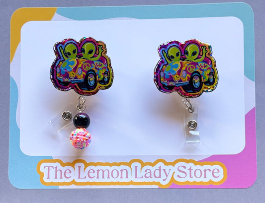 Groovy Alien Car Badge Reel – Funky Retro ID Holder | Nurse & Teacher Badge Clip