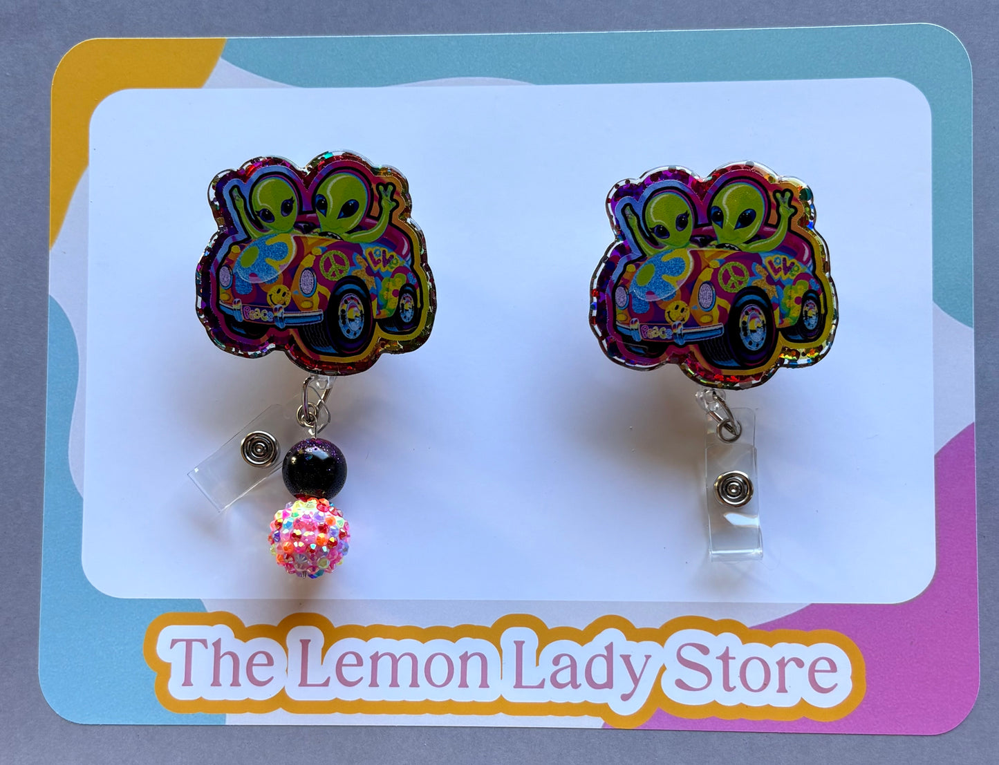 Groovy Alien Car Badge Reel – Funky Retro ID Holder | Nurse & Teacher Badge Clip