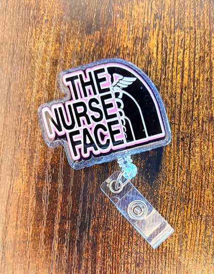 The Nurse Face Badge Reel – Funny Nurse Badge Holder with Retractable Clip, Nursing Humor ID Reel, Healthcare Worker Gift