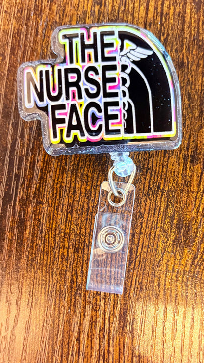 The Nurse Face Badge Reel – Funny Nurse Badge Holder with Retractable Clip, Nursing Humor ID Reel, Healthcare Worker Gift