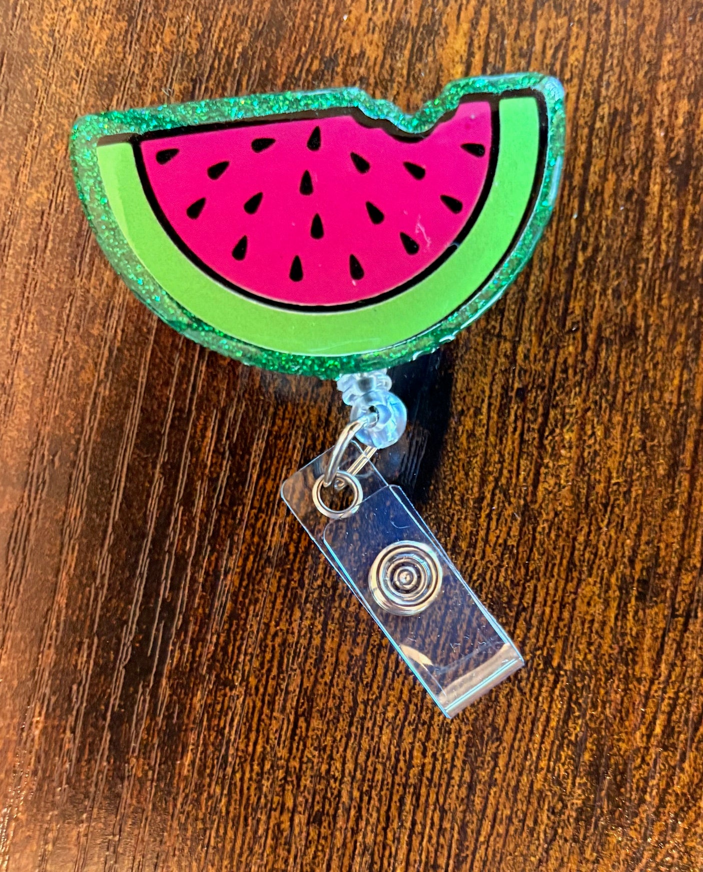 Watermelon Badge Reel – Cute Summer Retractable ID Holder with Glitter Accent