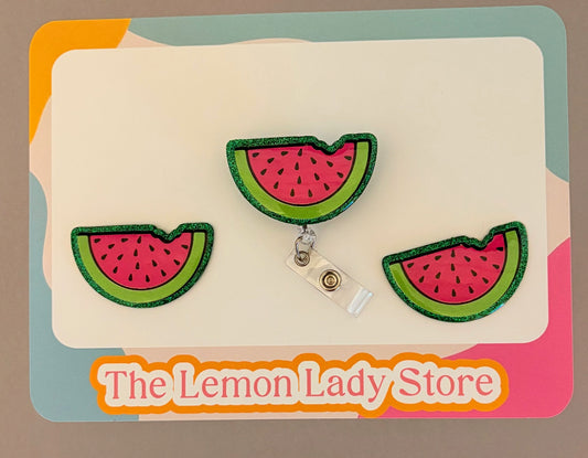 Watermelon Badge Reel – Cute Summer Retractable ID Holder with Glitter Accent