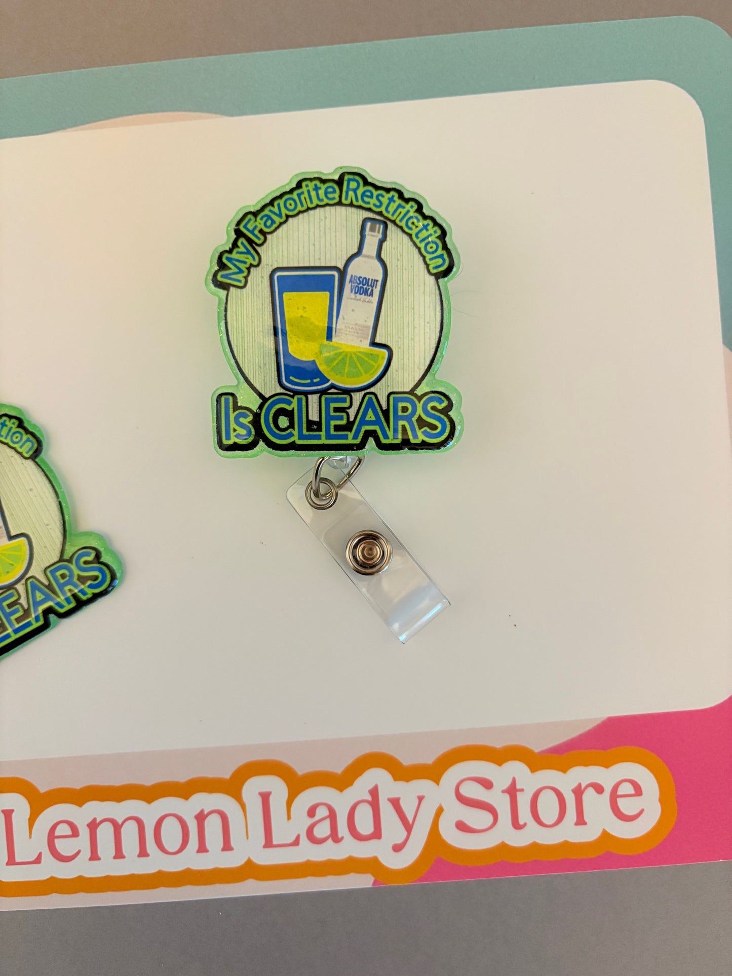 My Favorite Restriction is Clears Badge Reel – Funny Retractable ID Holder with Vodka & Lime Design