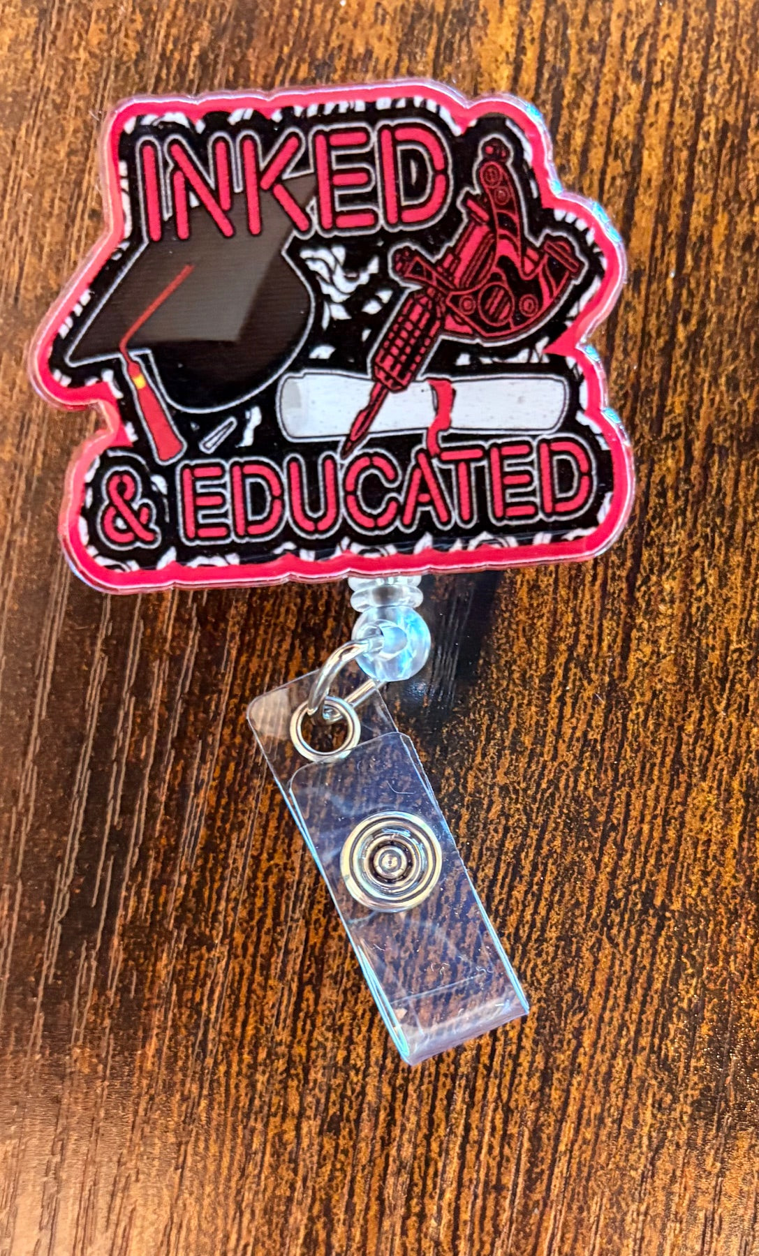 Inked & Educated Badge Reel – Retractable ID Holder for Tattooed Professionals