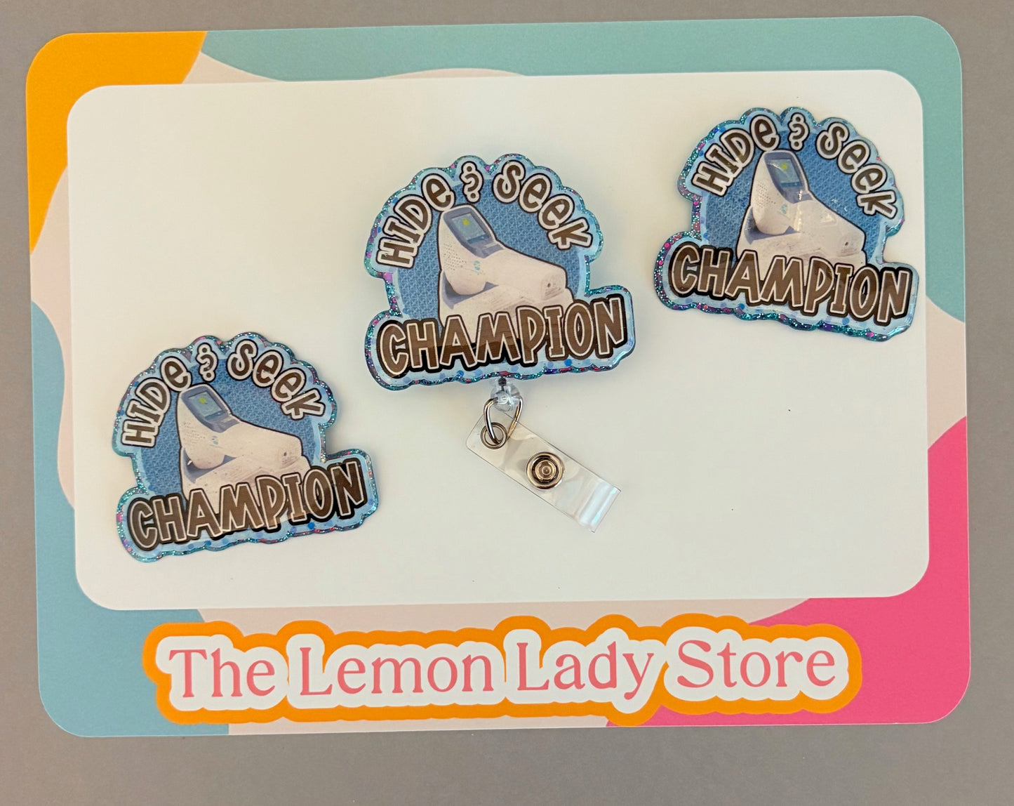 Hide & Seek Champion Badge Reel – Funny Retractable ID Holder for Nurses & Healthcare Staff