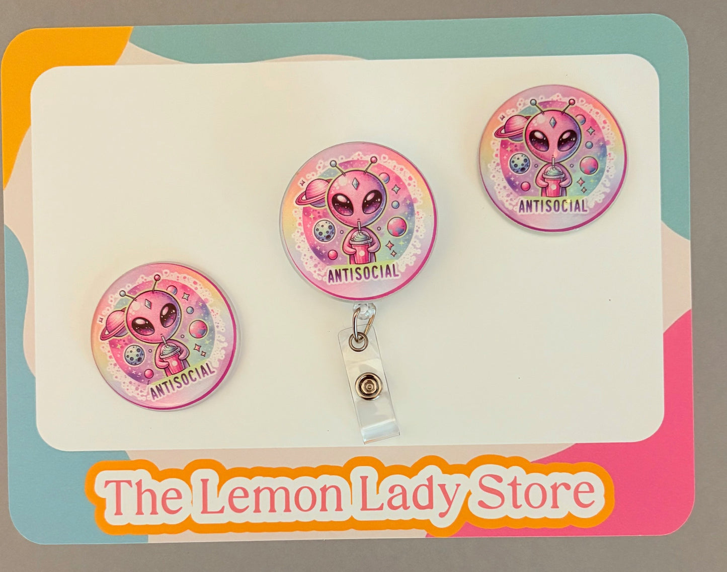 Glow in the Dark Antisocial Alien Badge Reel – Funny Galaxy Retractable ID Holder