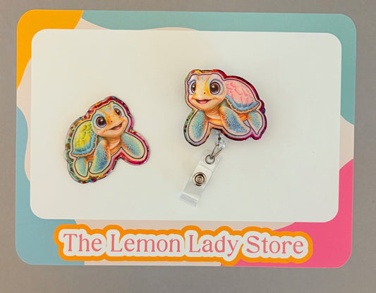 Cute Turtle Badge Reel – Colorful Retractable ID Holder with Adorable Sea Turtle Design