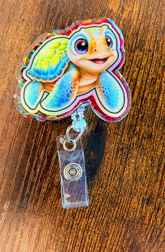 Cute Turtle Badge Reel – Colorful Retractable ID Holder with Adorable Sea Turtle Design
