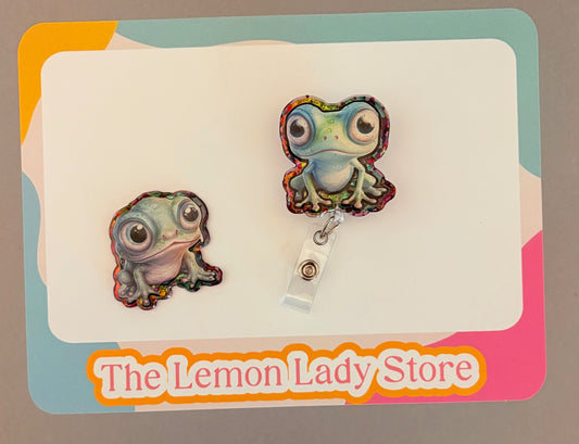 Cute Frog Badge Reel – Glitter Retractable ID Holder with Kawaii Frog Design