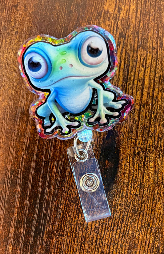 Cute Frog Badge Reel – Glitter Retractable ID Holder with Kawaii Frog Design