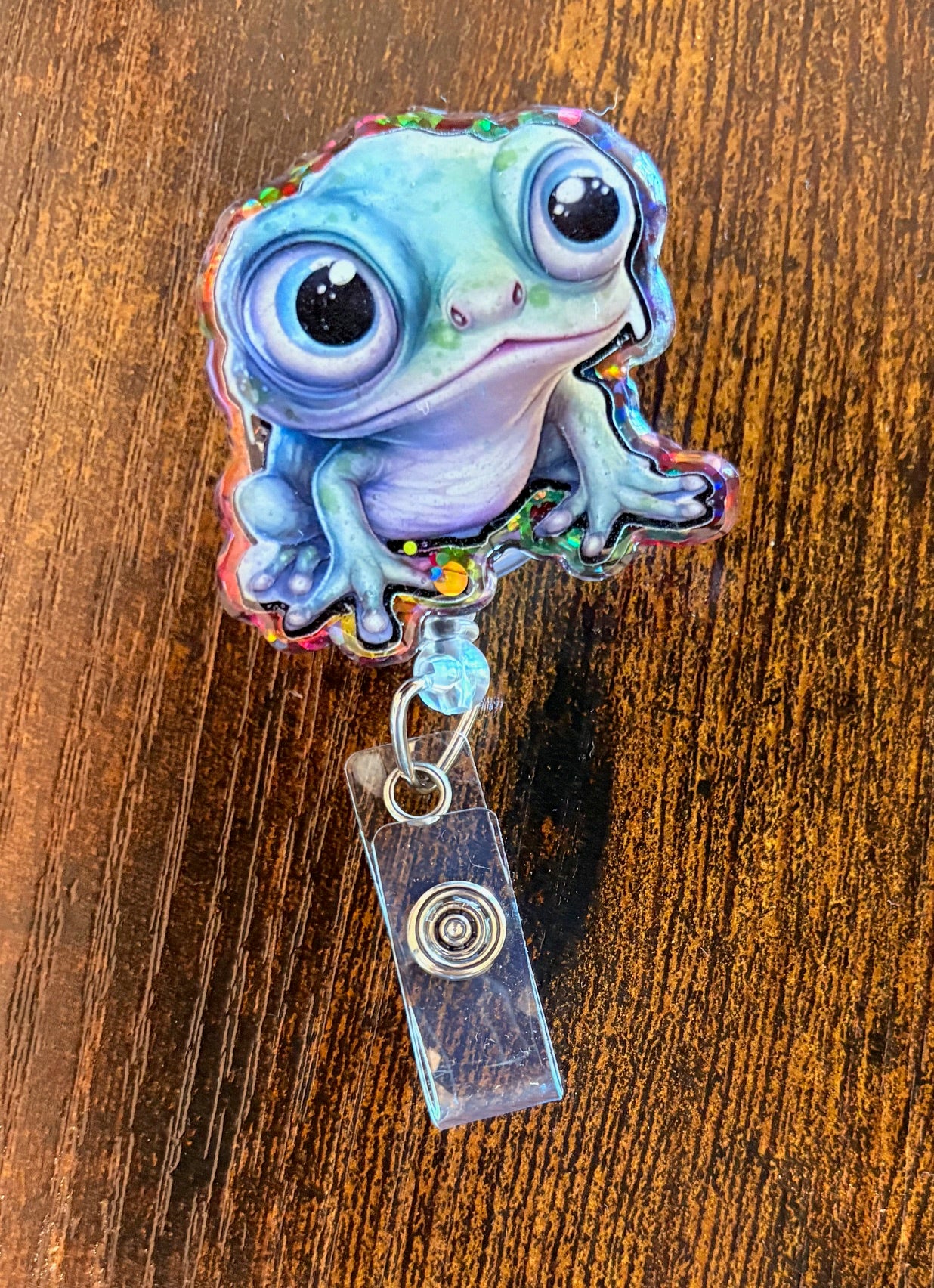 Cute Frog Badge Reel – Glitter Retractable ID Holder with Kawaii Frog Design