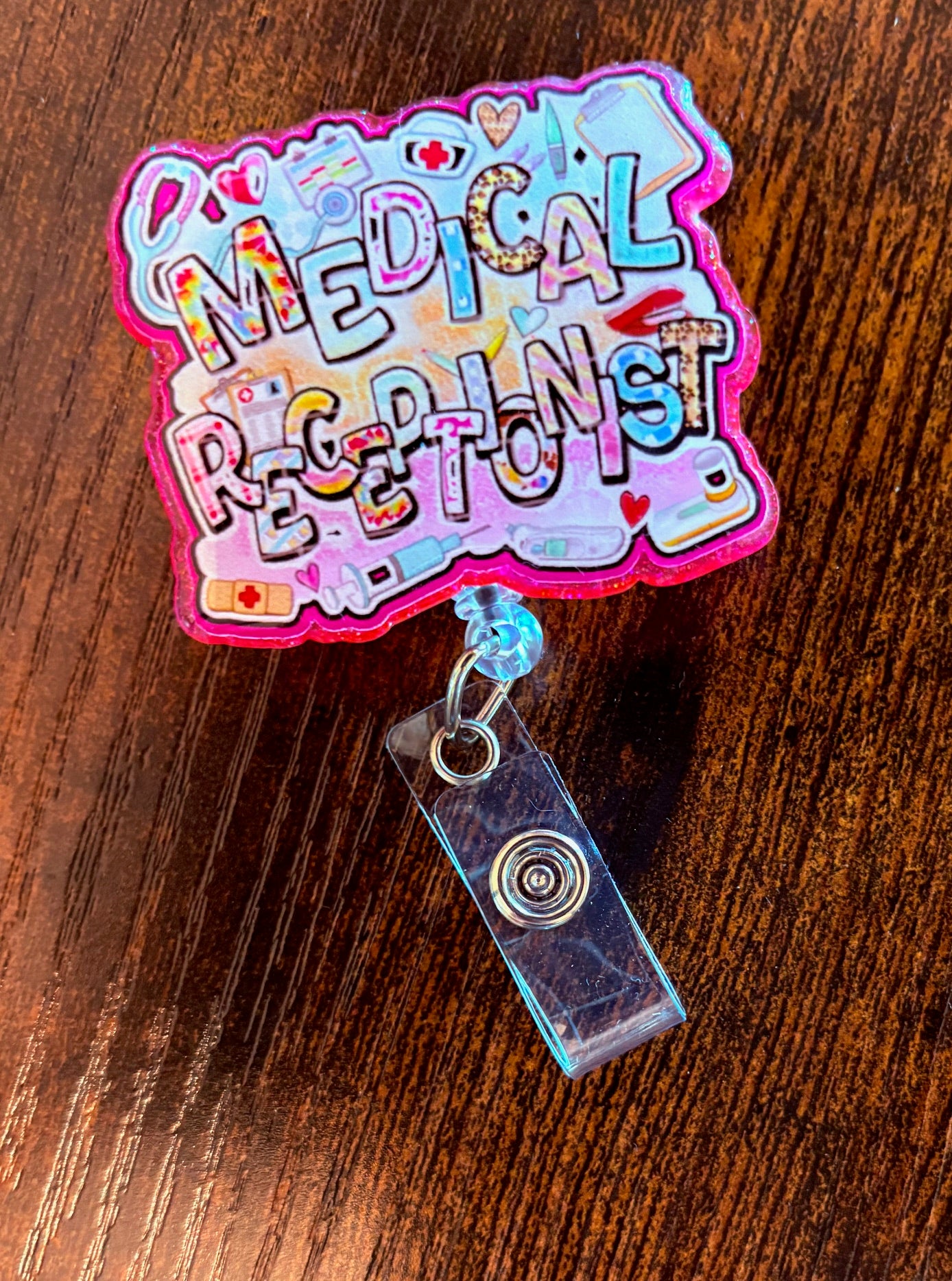 Medical Receptionist Badge Reel – Cute Retractable ID Holder for Healthcare Front Desk Staff