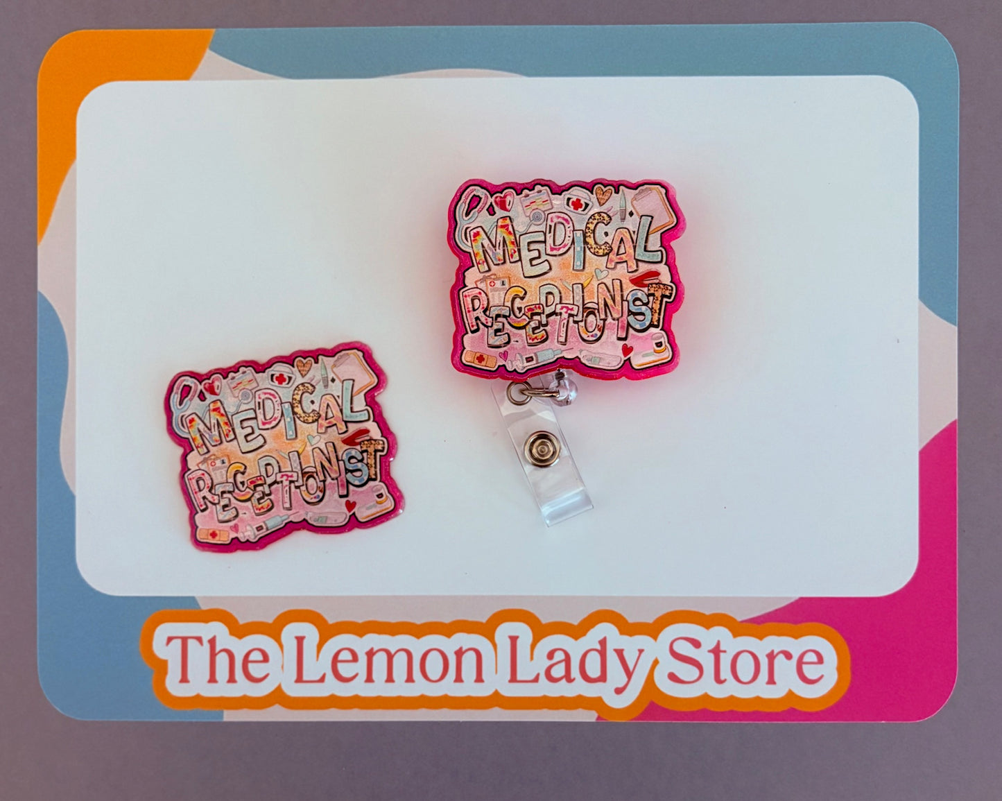 Medical Receptionist Badge Reel – Cute Retractable ID Holder for Healthcare Front Desk Staff
