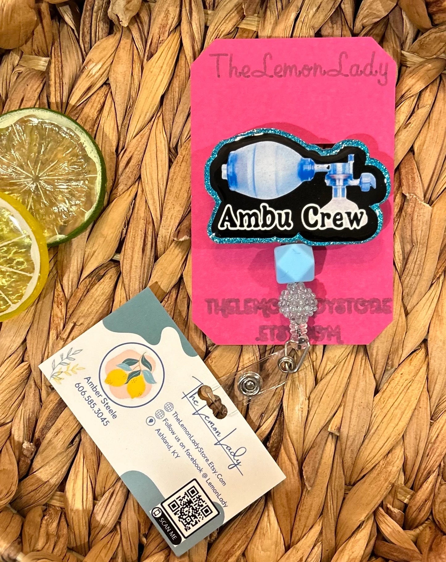 Ambu Crew Badge Reel – Respiratory Therapist Gift, ER Nurse ID Holder, ICU Badge Reel, Funny Medical Badge, Glitter Retractable Reel