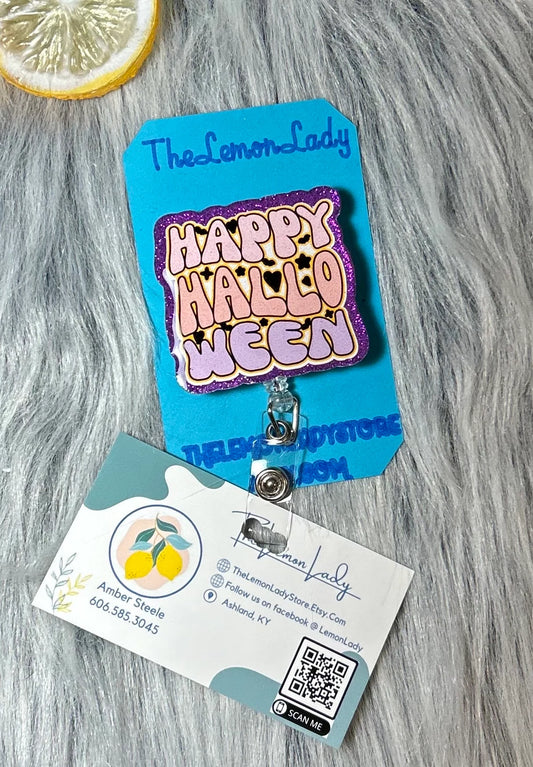 Retro Halloween Badge Reel – Happy Halloween Cute ID Clip | Vintage-Inspired Nurse Badge Holder | Spooky Fall Work Accessory