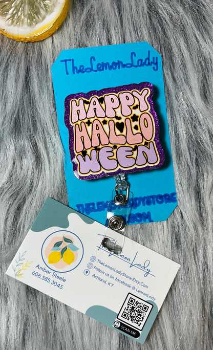 Retro Halloween Badge Reel – Happy Halloween Cute ID Clip | Vintage-Inspired Nurse Badge Holder | Spooky Fall Work Accessory