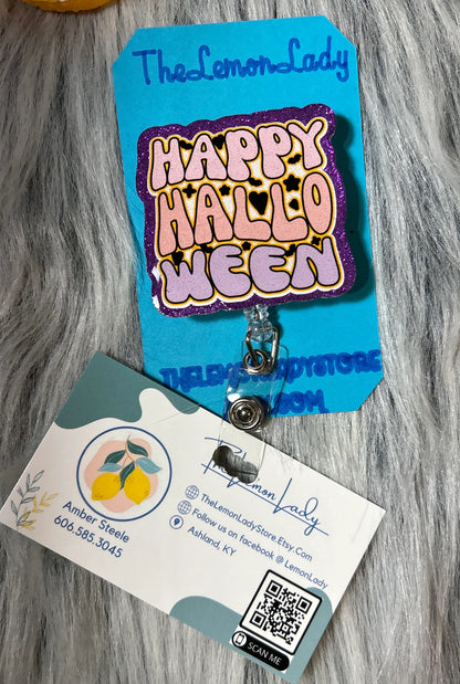 Retro Halloween Badge Reel – Happy Halloween Cute ID Clip | Vintage-Inspired Nurse Badge Holder | Spooky Fall Work Accessory