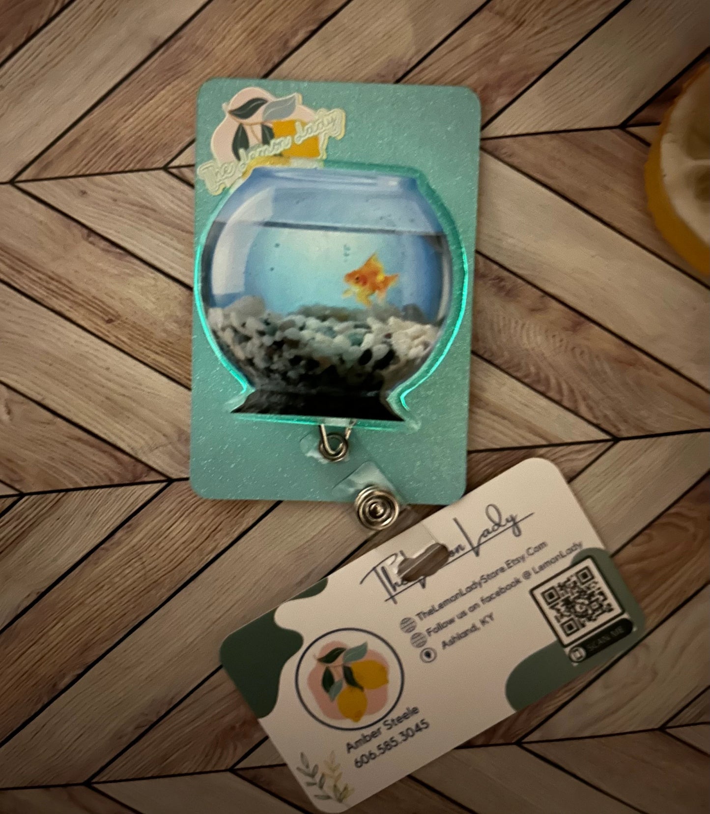 Glow-in-the-Dark Fish Bowl Badge Reel – Cute Work ID Clip for Nurses, Teachers, or Vet Techs