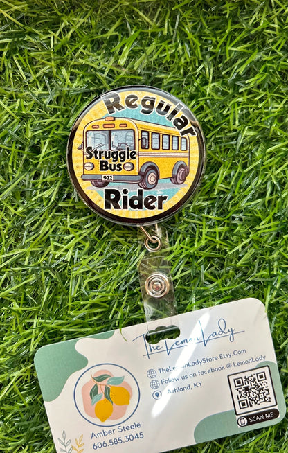 Funny Nurse Badge Reel – Struggle Bus Rider, Medical Badge Holder, Relatable Nurse Gift, Cute RN Badge Reel