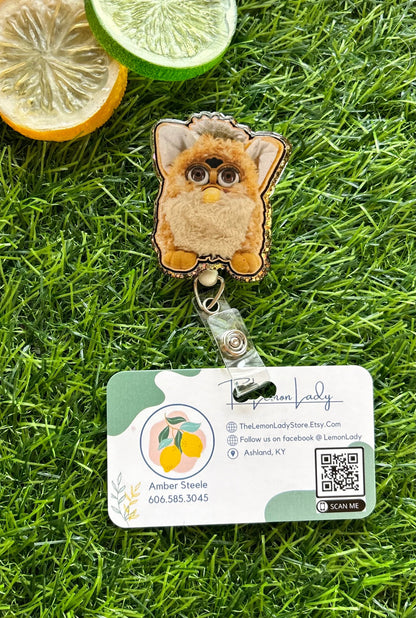 Furby Badge Reel | 90s Nostalgia ID Holder | Funny Cute Badge Clip for Work | Retractable Nurse Badge Reel | Retro Accessory Gift