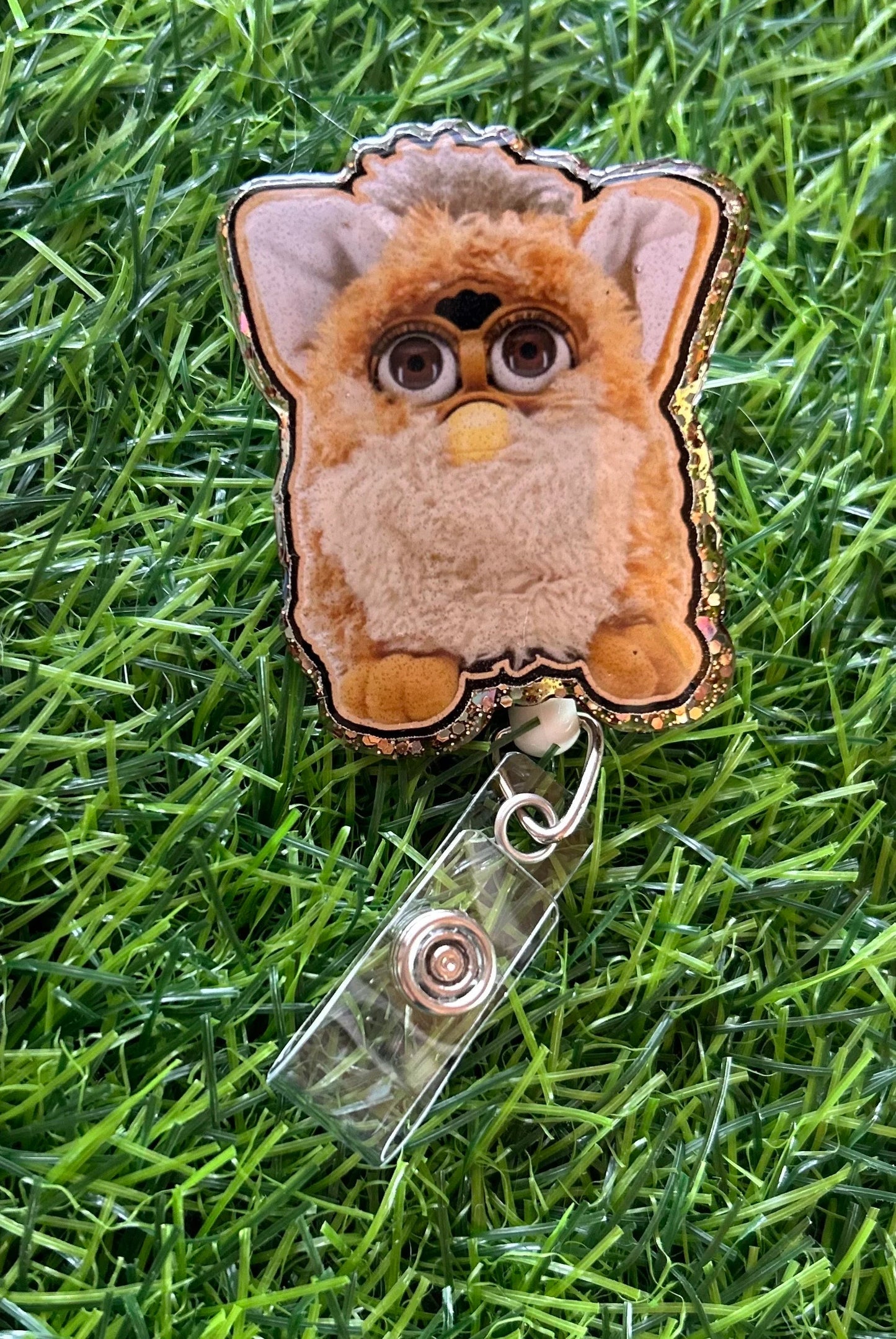 Furby Badge Reel | 90s Nostalgia ID Holder | Funny Cute Badge Clip for Work | Retractable Nurse Badge Reel | Retro Accessory Gift