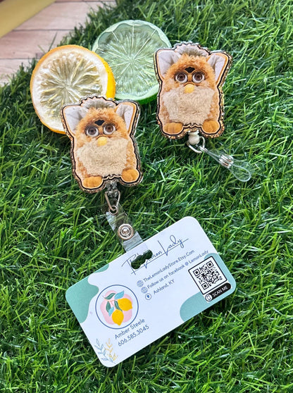 Furby Badge Reel | 90s Nostalgia ID Holder | Funny Cute Badge Clip for Work | Retractable Nurse Badge Reel | Retro Accessory Gift