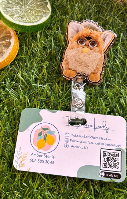 Furby Badge Reel | 90s Nostalgia ID Holder | Funny Cute Badge Clip for Work | Retractable Nurse Badge Reel | Retro Accessory Gift