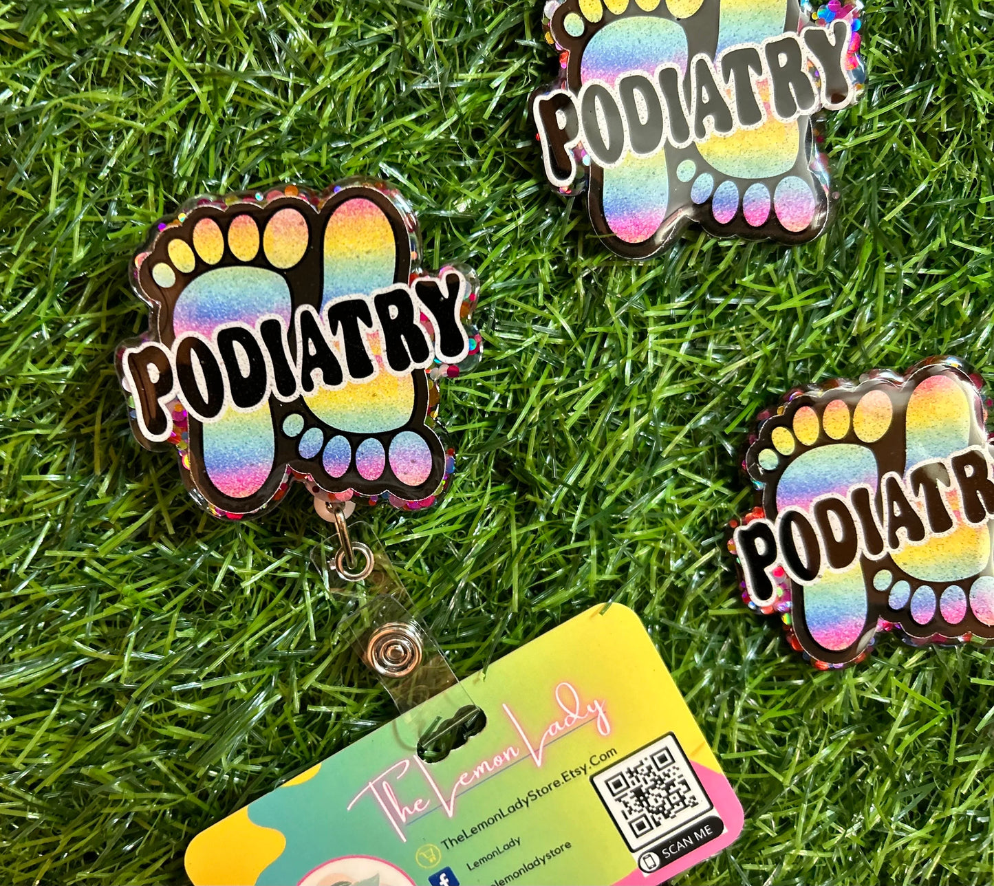 Podiatry Badge Reel | Colorful Foot Doctor ID Holder | Podiatrist Gift | Cute Retractable Badge Clip | Medical Badge Reel