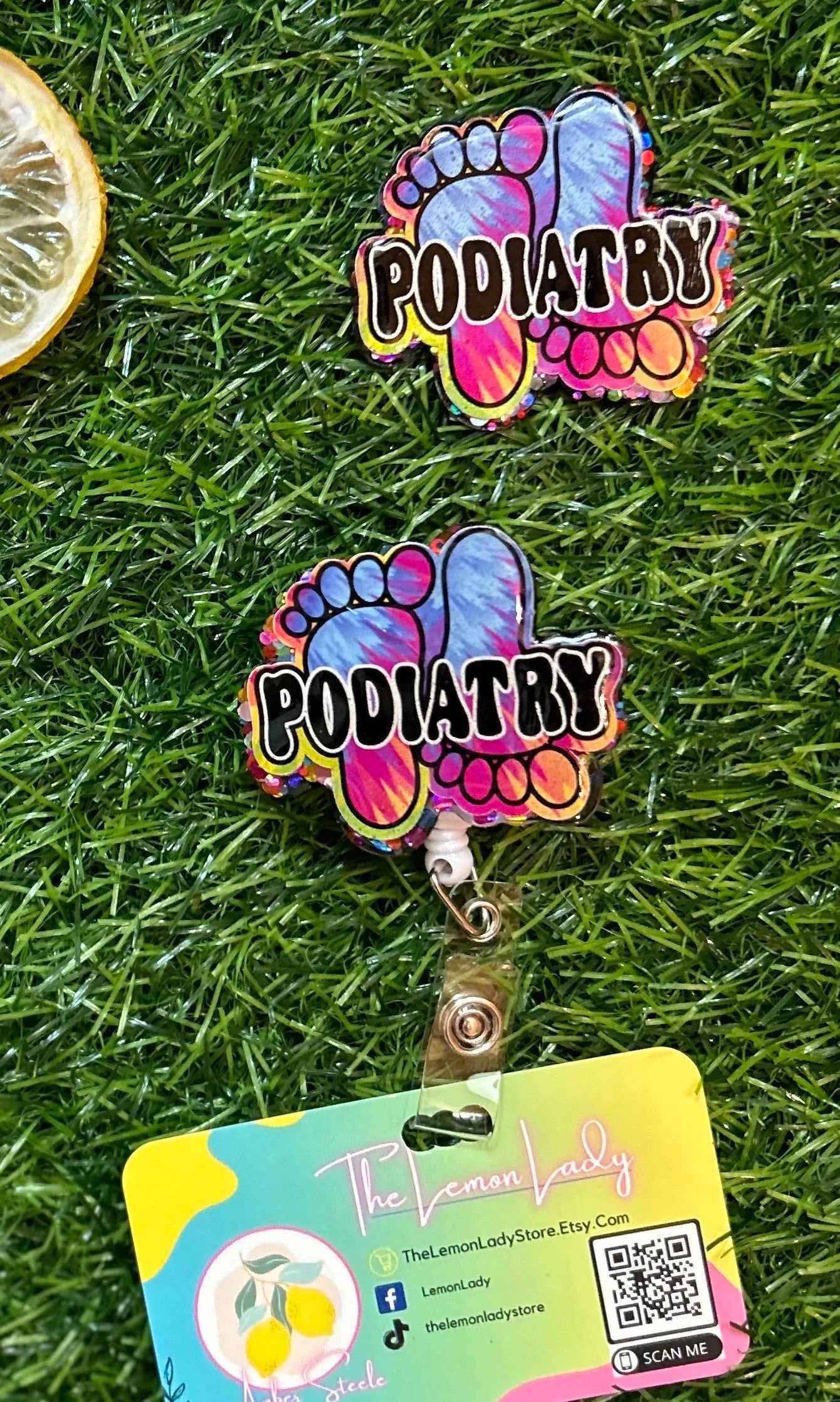 Podiatry Badge Reel | Colorful Foot Doctor ID Holder | Podiatrist Gift | Cute Retractable Badge Clip | Medical Badge Reel