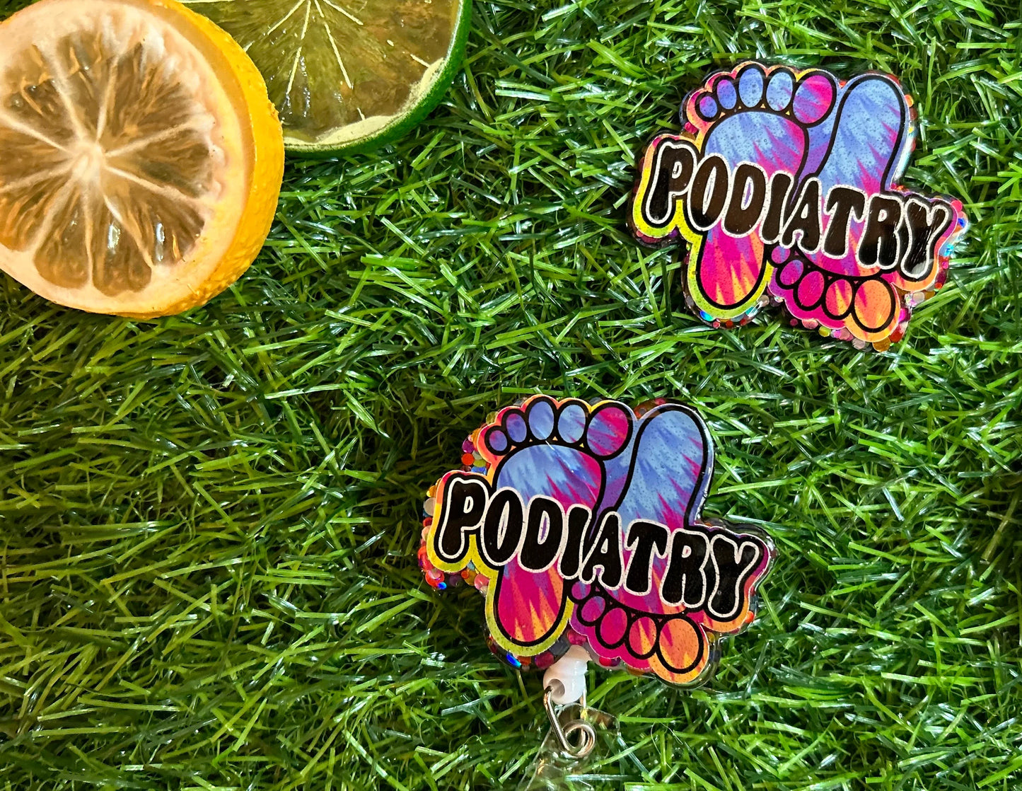 Podiatry Badge Reel | Colorful Foot Doctor ID Holder | Podiatrist Gift | Cute Retractable Badge Clip | Medical Badge Reel