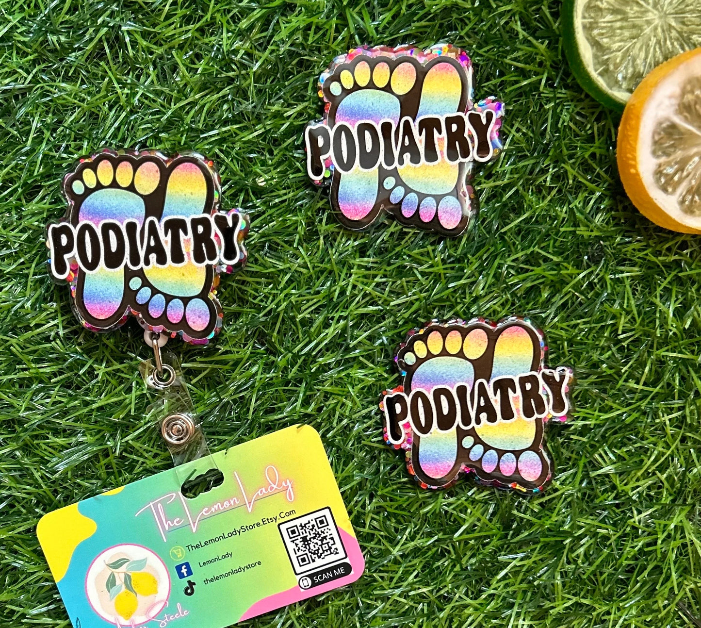Podiatry Badge Reel | Colorful Foot Doctor ID Holder | Podiatrist Gift | Cute Retractable Badge Clip | Medical Badge Reel