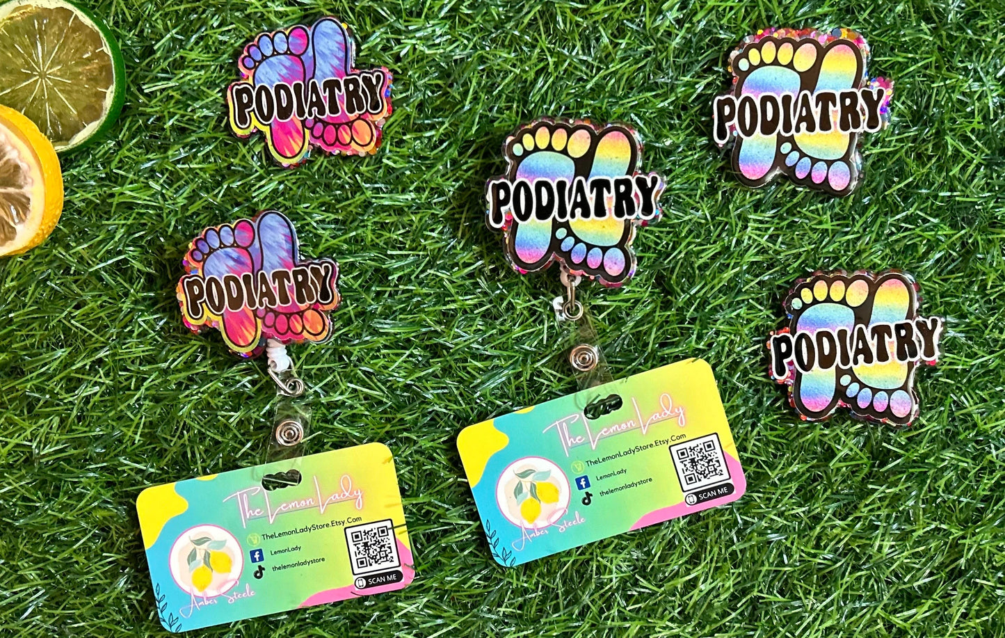 Podiatry Badge Reel | Colorful Foot Doctor ID Holder | Podiatrist Gift | Cute Retractable Badge Clip | Medical Badge Reel