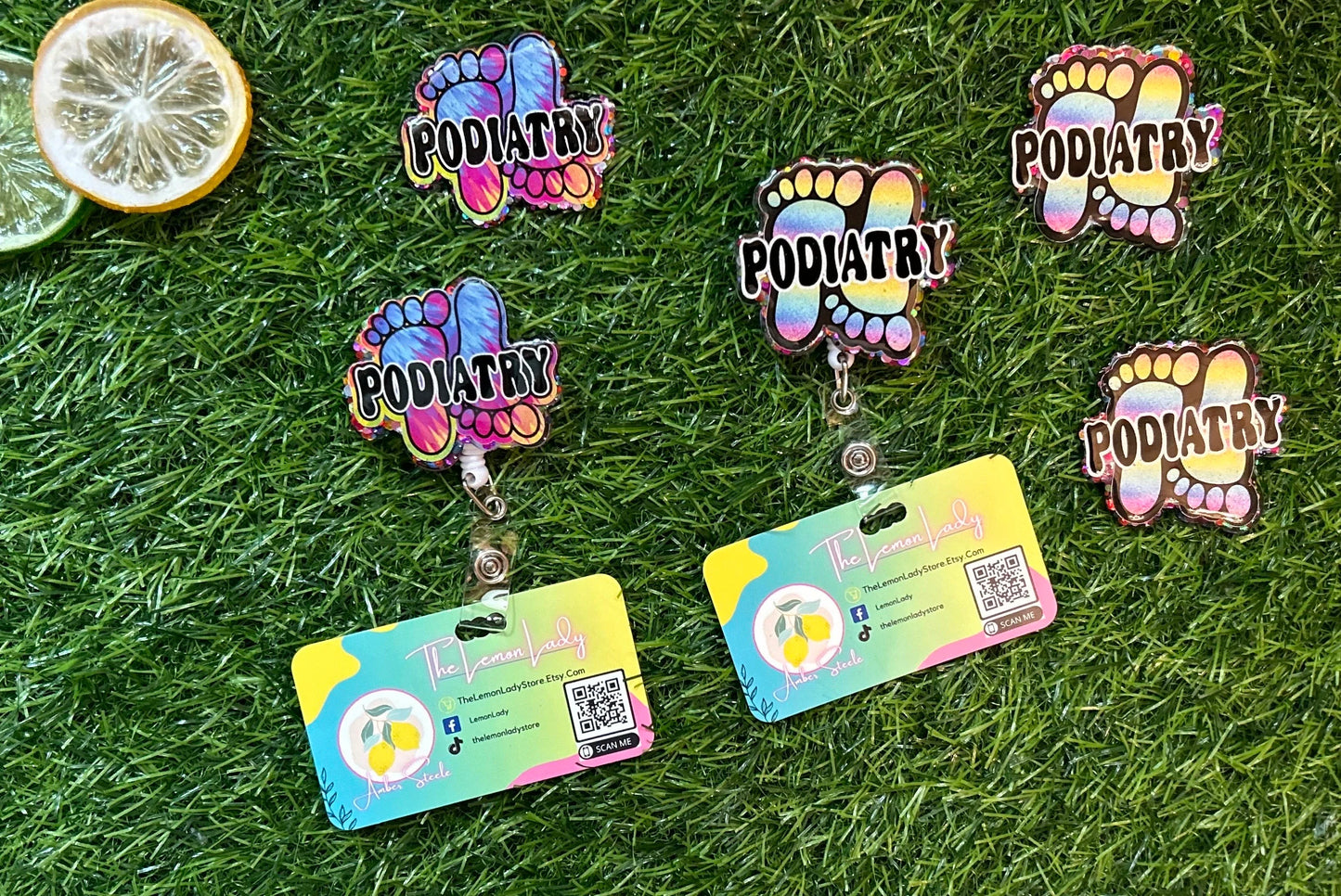 Podiatry Badge Reel | Colorful Foot Doctor ID Holder | Podiatrist Gift | Cute Retractable Badge Clip | Medical Badge Reel